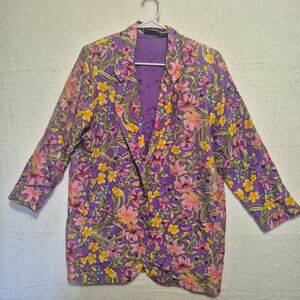 Vintage 80s 90s Restless Clothiers Silk Blazer Sz M Floral Bloomcore Fairycore